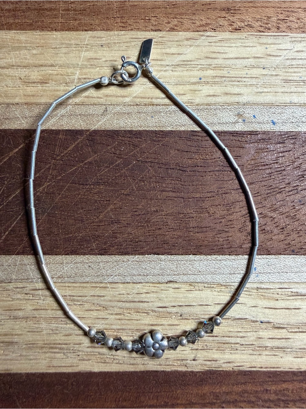 7”little flower Swarovski crystal beads and 925  silver Bracelet 1.2 grams